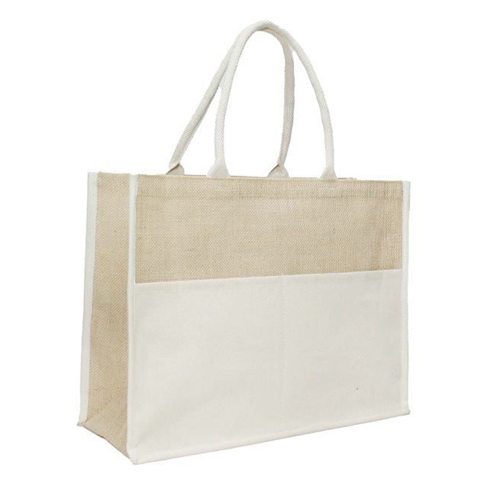 תיק בד בשילוב יוטה ממותג