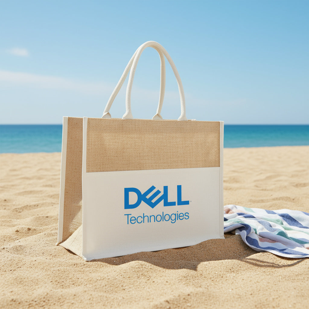 תיק בד בשילוב יוטה ממותג