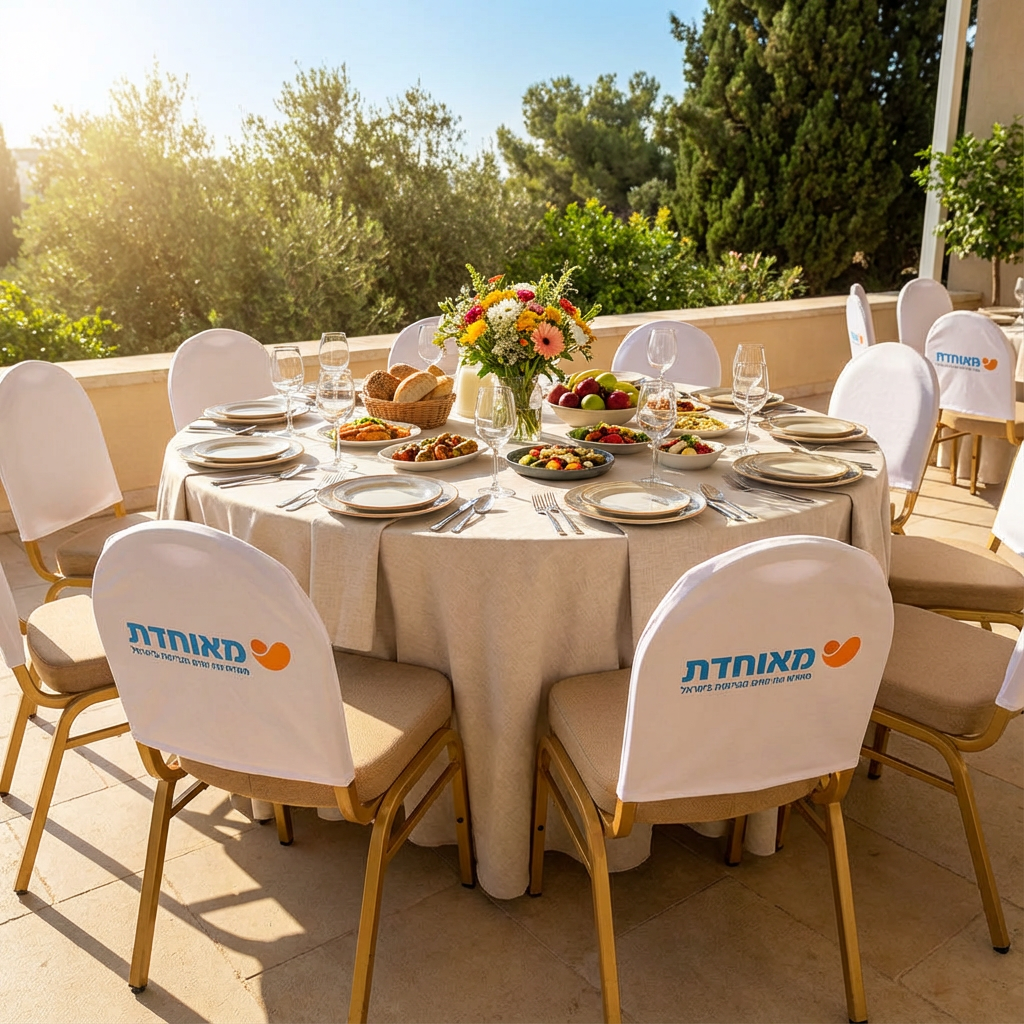 כיסוי משענת כיסא מעוגל ממותג עבור כנסים ואירועים